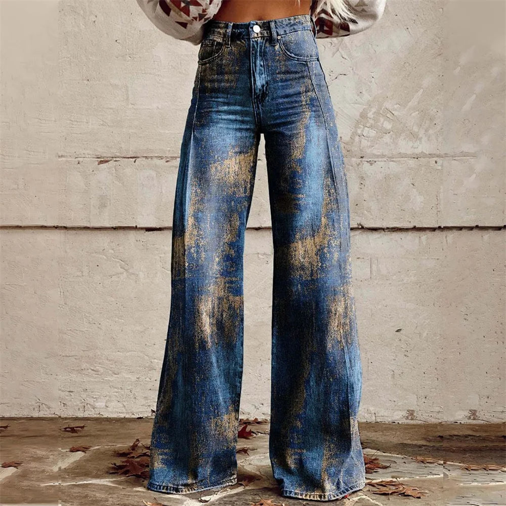 Celestial Bloom High-Waist Flare Jeans