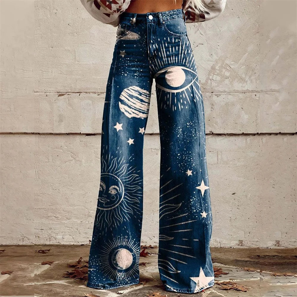 Celestial Bloom High-Waist Flare Jeans