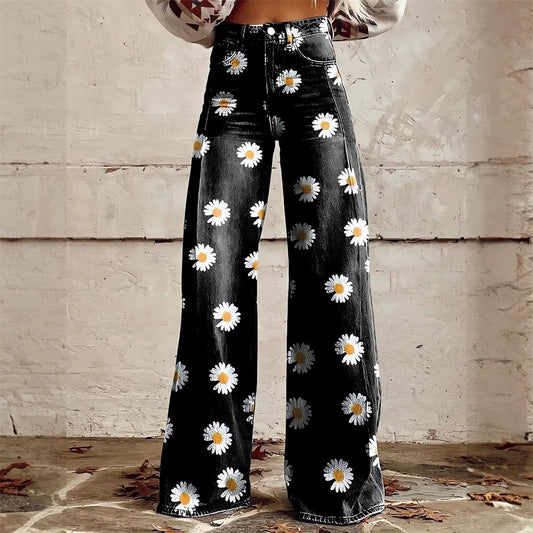 Celestial Bloom High-Waist Flare Jeans