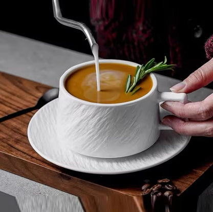 Japanese-Style Textured Ceramic Coffee Cup Set with Saucer