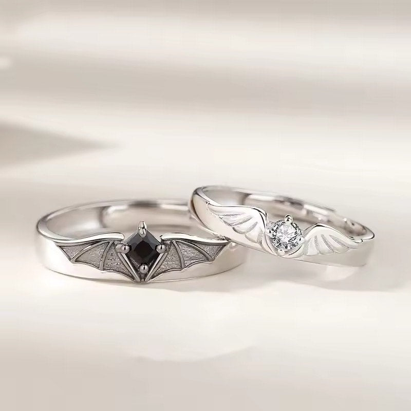 Divine Bond Angel & Demon Crystal Rings Set