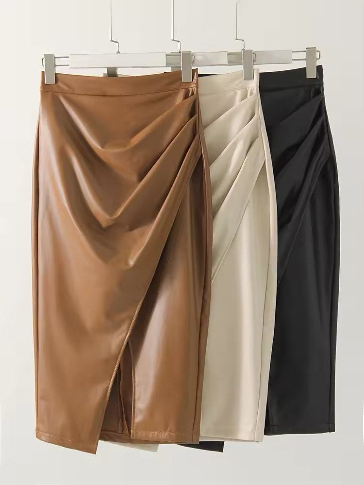 FemmeFold Vegan Leather Midi Skirt