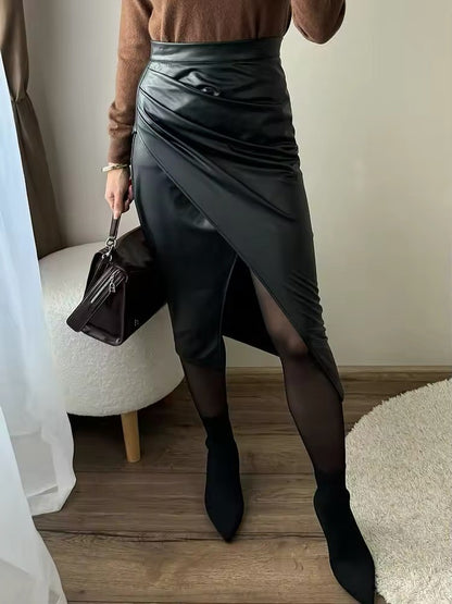 FemmeFold Vegan Leather Midi Skirt