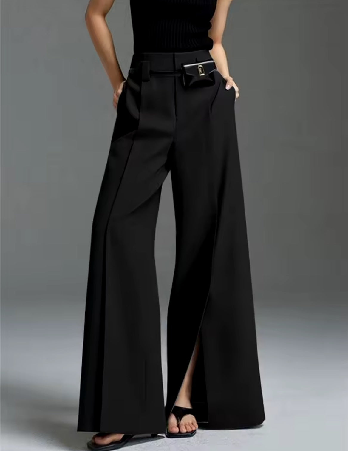 Runway Split-Front High-Waist Trousers