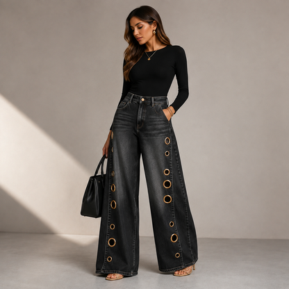 Nova Eyelet Wide-Leg Jeans