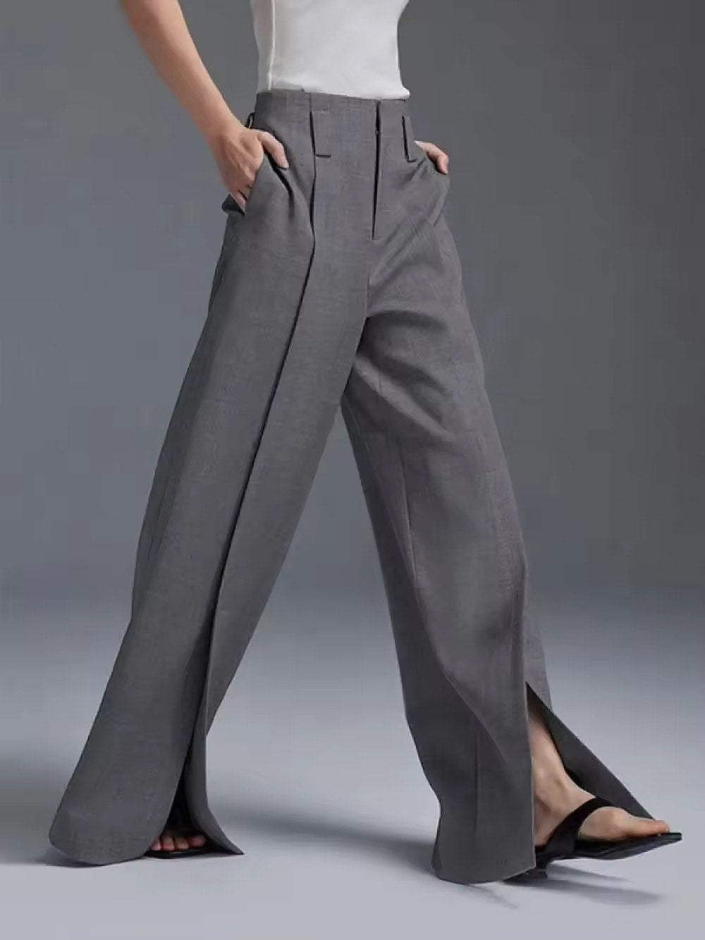 Runway Split-Front High-Waist Trousers