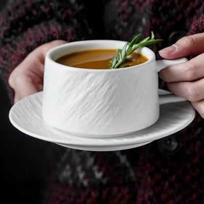 Japanese-Style Textured Ceramic Coffee Cup Set with Saucer