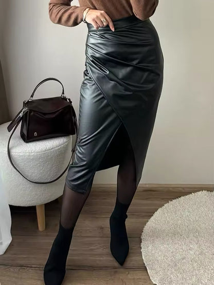 FemmeFold Vegan Leather Midi Skirt