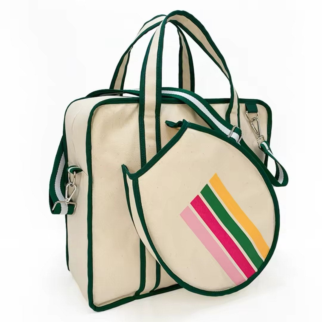 Emerald Trim Canvas Pickleball Tote