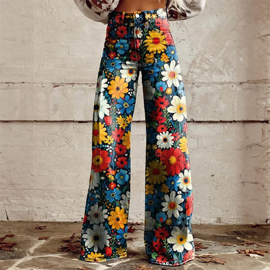 Celestial Bloom High-Waist Flare Jeans